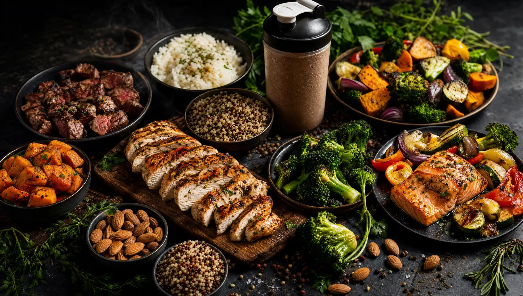 Table de repas protéinés sains et gourmands — Protéine Eat, traiteur sportif à Toulouse